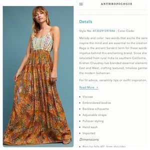 🚫 SOLD NWT Anthropologie Parkland Maxi Dress Sz S